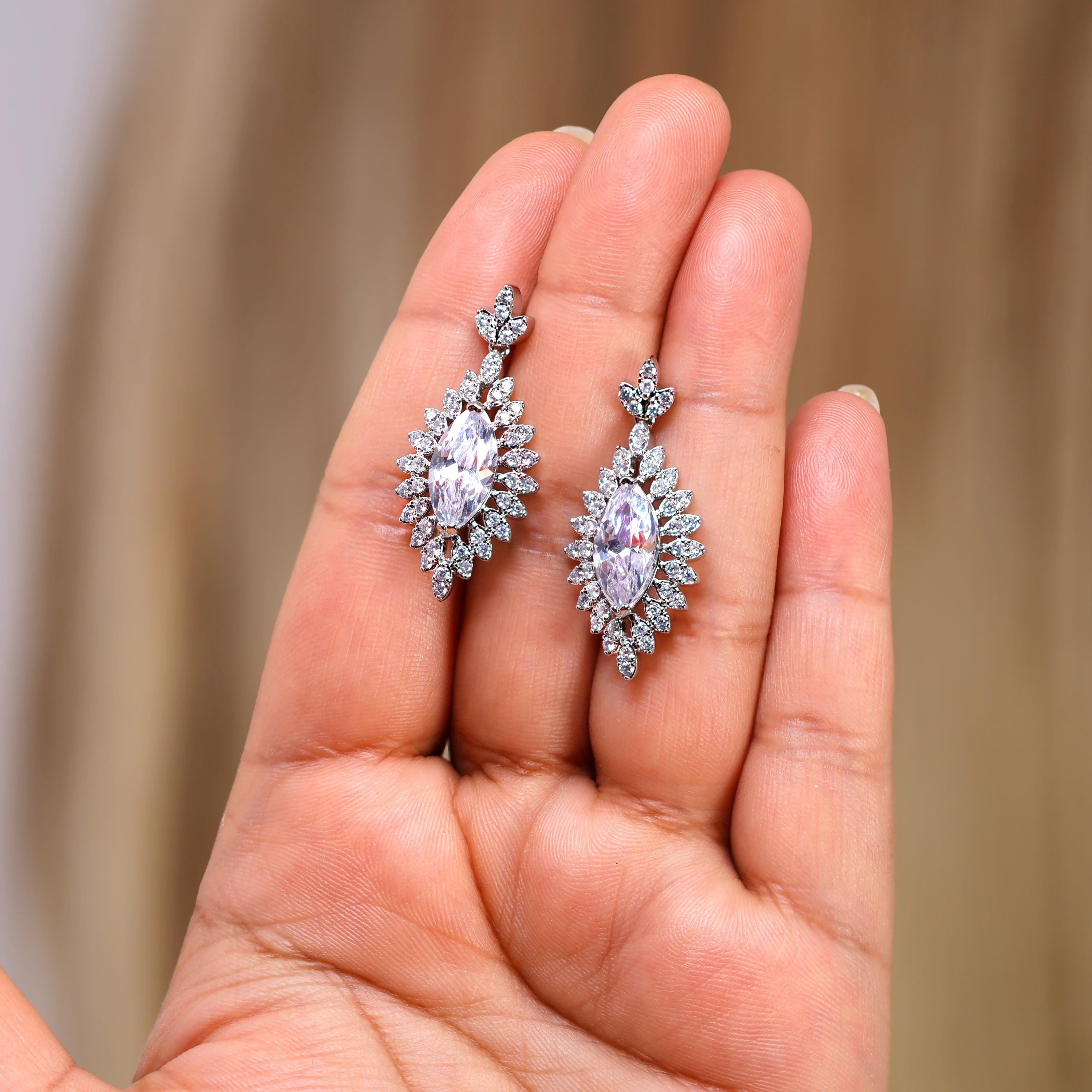 Cubic Zirconia Twilight In Your Eyes Dainty Teardrop Necklace And Earrings Set , Bridal Jewelry, Statement Earrings Cz, Necklace Set