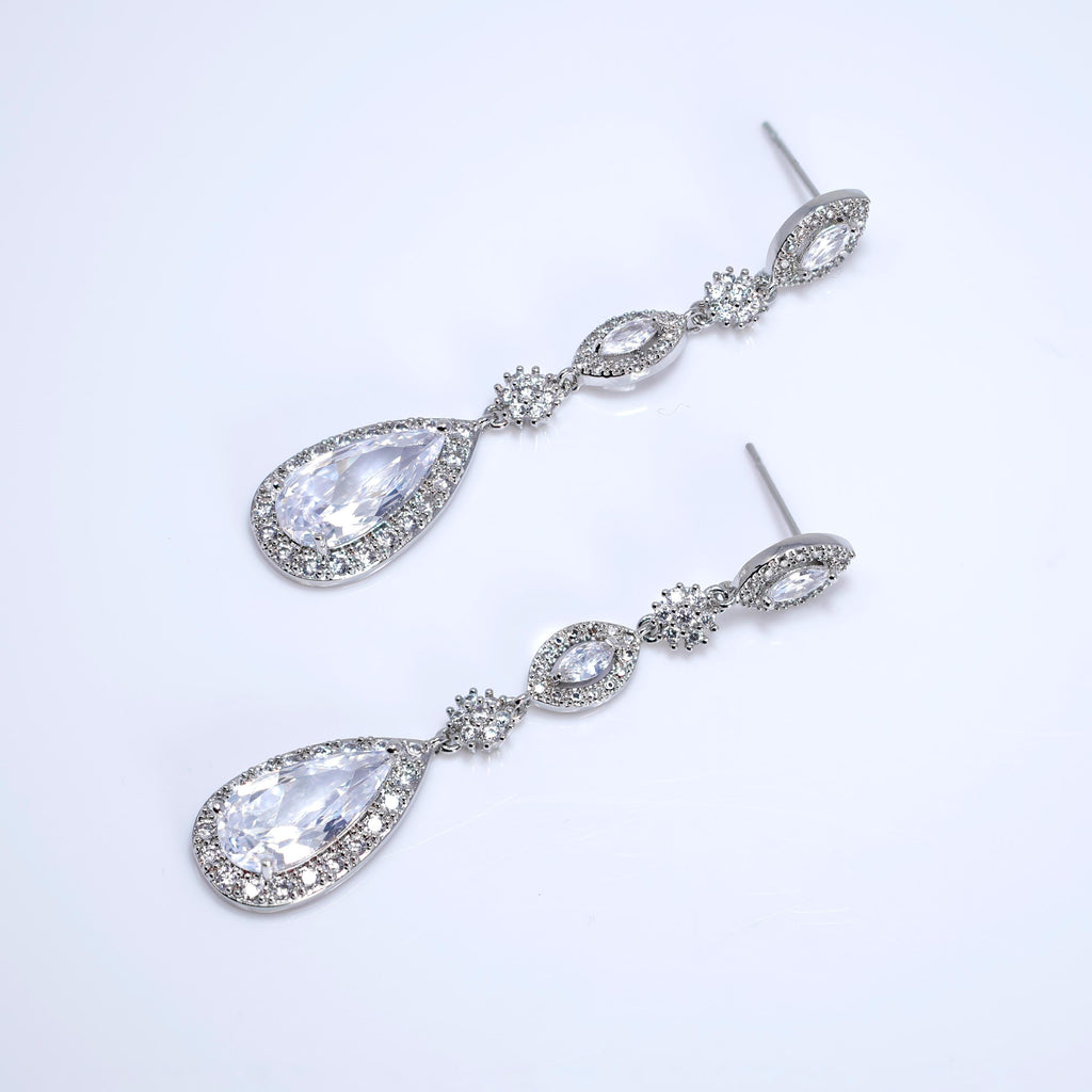 Cubic Zirconia Petals Beneath the Stars Diamond Earrings, Long Bridal Jewelry, Crystal Bridal Earrings, Statement Earrings Cz