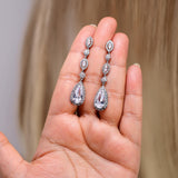 Cubic Zirconia Petals Beneath the Stars Diamond Earrings, Long Bridal Jewelry, Crystal Bridal Earrings, Statement Earrings Cz