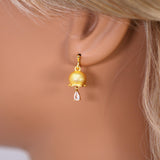 CZ Golden Bellflower Dew Drop Dainty Diamond Earrings, Long Bridal Jewelry, Bridal Earrings, Crystal Bridal Earrings, Statement Earrings Cz