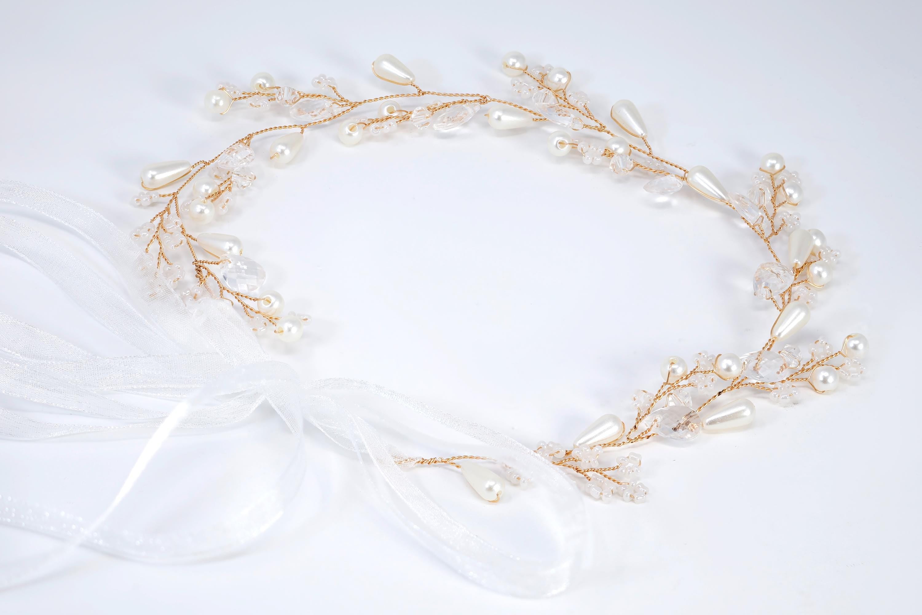 Ivory Willow Halo Faux Pearl And Crystals White Flower Pearl Bridal Headband, Bridal Hair Vine, Delicate Headband, Hair accessories.