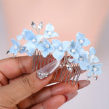 Something Blue Porcelain Flowers And Pearl Bridal Hair Comb, Bridal Hair Piece, Bridal Hair Accessories, Wedding Hair Accessory.