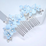 Something Blue Porcelain Flowers And Pearl Bridal Hair Comb, Bridal Hair Piece, Bridal Hair Accessories, Wedding Hair Accessory.