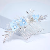 Morning Mist Blooms Something Blue Porcelain Flowers Bridal Hair Comb, Faux Pearl Hair Piece, Hair Accessories, Wedding Hair Accessory.