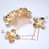 Golden Bloom Ensemble Faux Pearl  Bridal Hair Pins And Comb Set, Bridal Hair Piece, Wedding Hair Accessory.