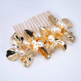 Golden Bloom Ensemble Faux Pearl Bridal Hair Pins And Comb Set, Bridal Hair Piece, Wedding Hair Accessory.