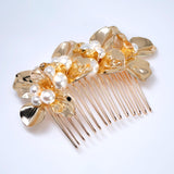Golden Bloom Ensemble Faux Pearl Bridal Hair Pins And Comb Set, Bridal Hair Piece, Wedding Hair Accessory.