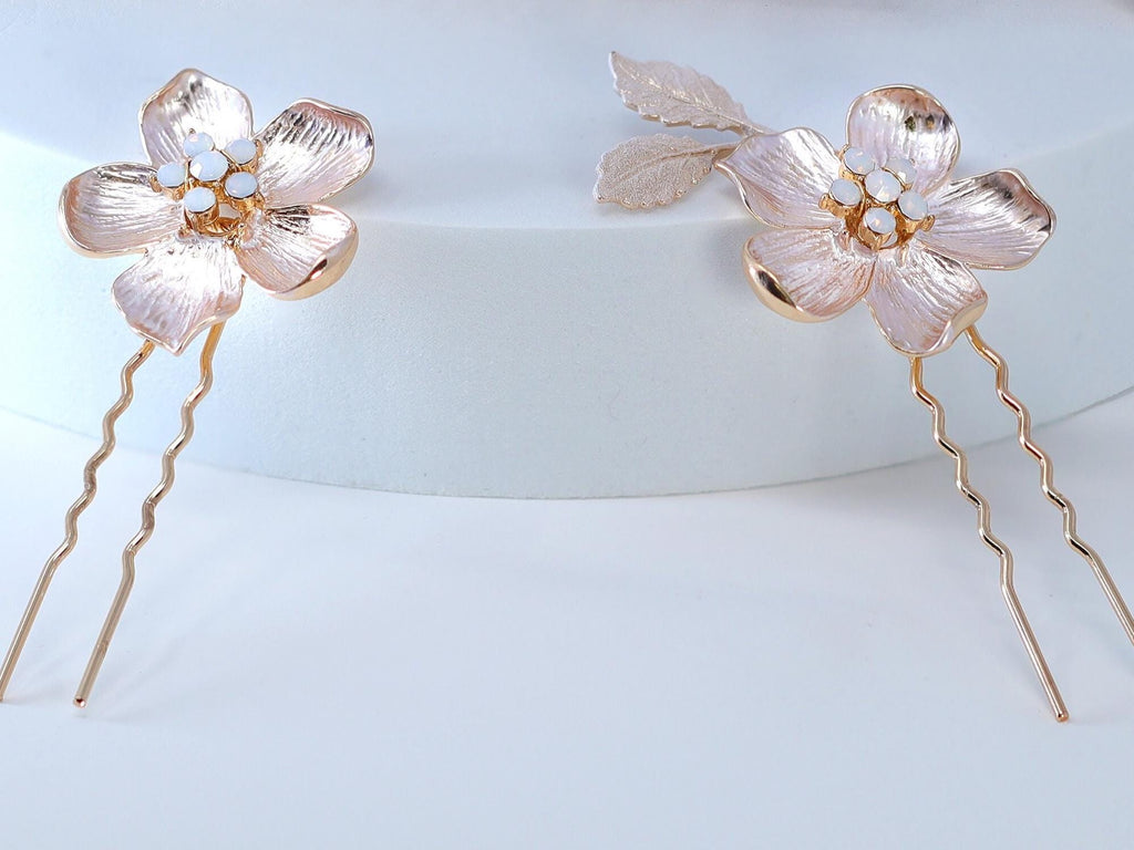 Set Of 3 Dreamy Floral Opal Bridal Hair Pins ,Bridal Hair Piece, Something Blue Hair Pins, Wedding Hair Accessory.