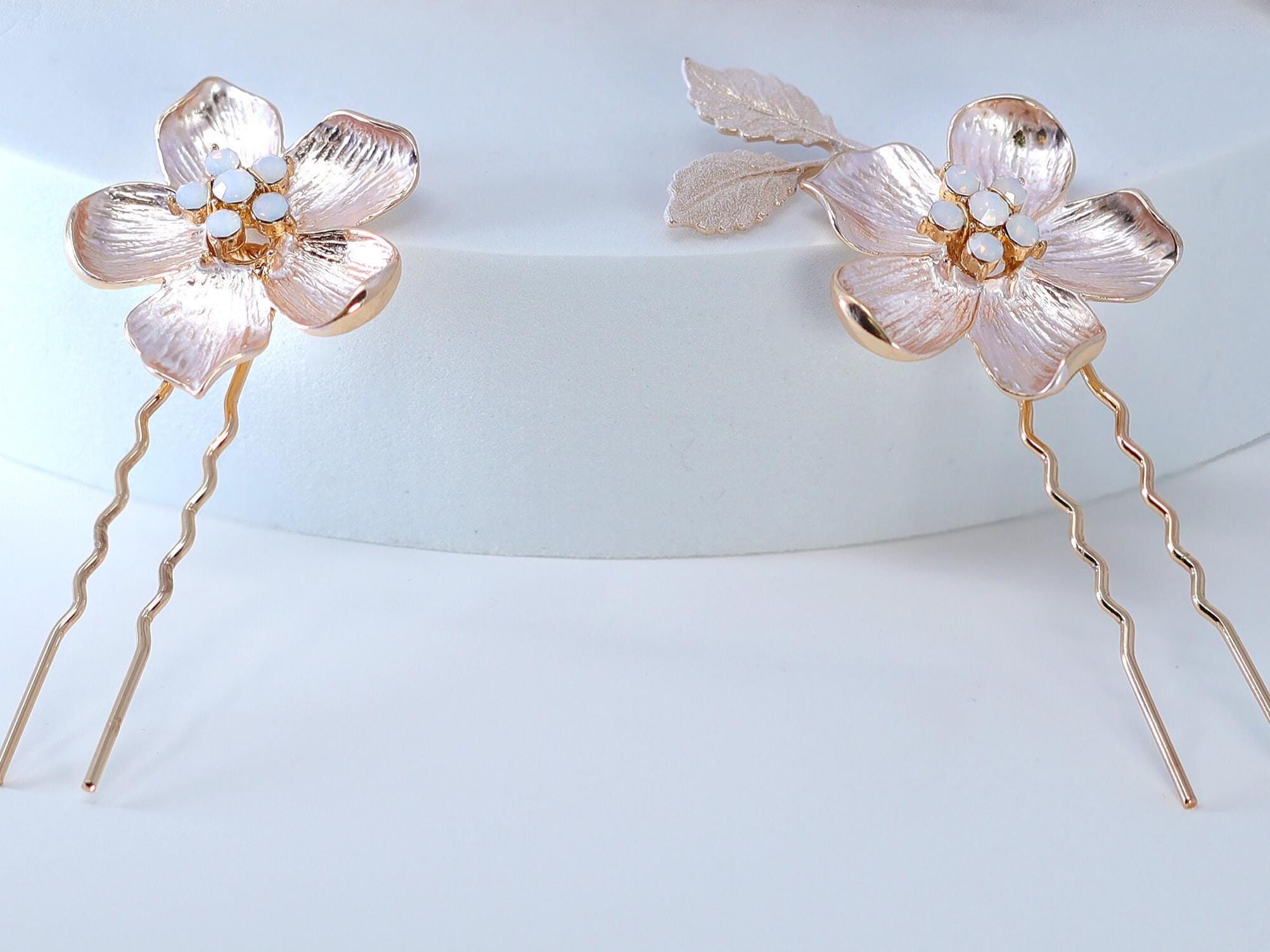 Set Of 3 Dreamy Floral Opal Bridal Hair Pins ,Bridal Hair Piece, Something Blue Hair Pins, Wedding Hair Accessory.