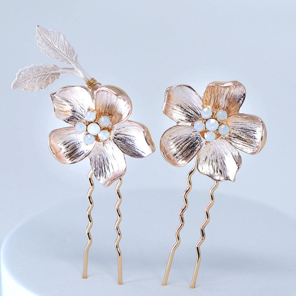 Set Of 3 Dreamy Floral Opal Bridal Hair Pins ,Bridal Hair Piece, Something Blue Hair Pins, Wedding Hair Accessory.