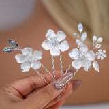 Set Of 3 Dreamy Floral Opal Bridal Hair Pins ,Bridal Hair Piece, Something Blue Hair Pins, Wedding Hair Accessory.