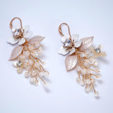 Swarovski Crystals Floral Showering Petals Bridal Earrings, Long Bridal Jewelry Bridal Earrings Clip On Earrings, Statement Earrings.