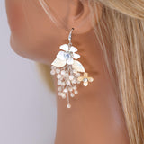 Swarovski Crystals Floral Showering Petals Bridal Earrings, Long Bridal Jewelry Bridal Earrings Clip On Earrings, Statement Earrings.