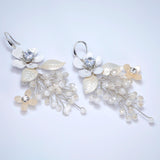 Swarovski Crystals Floral Showering Petals Bridal Earrings, Long Bridal Jewelry Bridal Earrings Clip On Earrings, Statement Earrings.