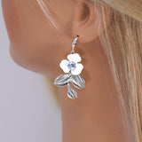 Swarovski Crystals White Floral Vine Bridal Earrings, Long Bridal Jewelry Bridal Earrings Clip On Earrings, Statement Earrings.