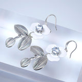 Swarovski Crystals White Floral Vine Bridal Earrings, Long Bridal Jewelry Bridal Earrings Clip On Earrings, Statement Earrings.