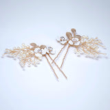 CZ Floral Showering Pearls Set of 2 Hair Pins Set , Faux Pearl Hair pins Set, Bridal Hair Accessories