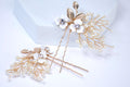 CZ Floral Showering Pearls Set of 2 Hair Pins Set , Faux Pearl Hair pins Set, Bridal Hair Accessories