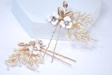 CZ Floral Showering Pearls Set of 2 Hair Pins Set , Faux Pearl Hair pins Set, Bridal Hair Accessories