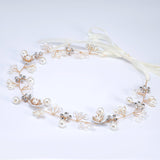 Dainty Faux Luster Pearls In Fairy's Floral Garden Bridal Headband, Bridal Hair Vine, Delicate Headband, Hair accessories.