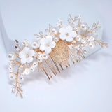 Ceramic White flower Pearls In Spring Light Hair comb, Bridal Hair piece, Bridal Hair Accessories, Wedding Hair Accessory.