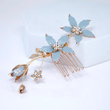 Something Blue Flowers Rhinestones And Pearl Bridal Hair Comb, Bridal Hair Piece, Bridal Hair Accessories, Wedding Hair Accessory.