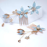 Something Blue Flowers Rhinestones And Pearl Bridal Hair Comb, Bridal Hair Piece, Bridal Hair Accessories, Wedding Hair Accessory.