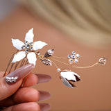 White Flowers Rhinestones And Pearl Bridal Hair Comb, Bridal Hair Piece, Bridal Hair Accessories, Wedding Hair Accessory.