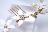 White Flowers Rhinestones And Pearl Bridal Hair Comb, Bridal Hair Piece, Bridal Hair Accessories, Wedding Hair Accessory.
