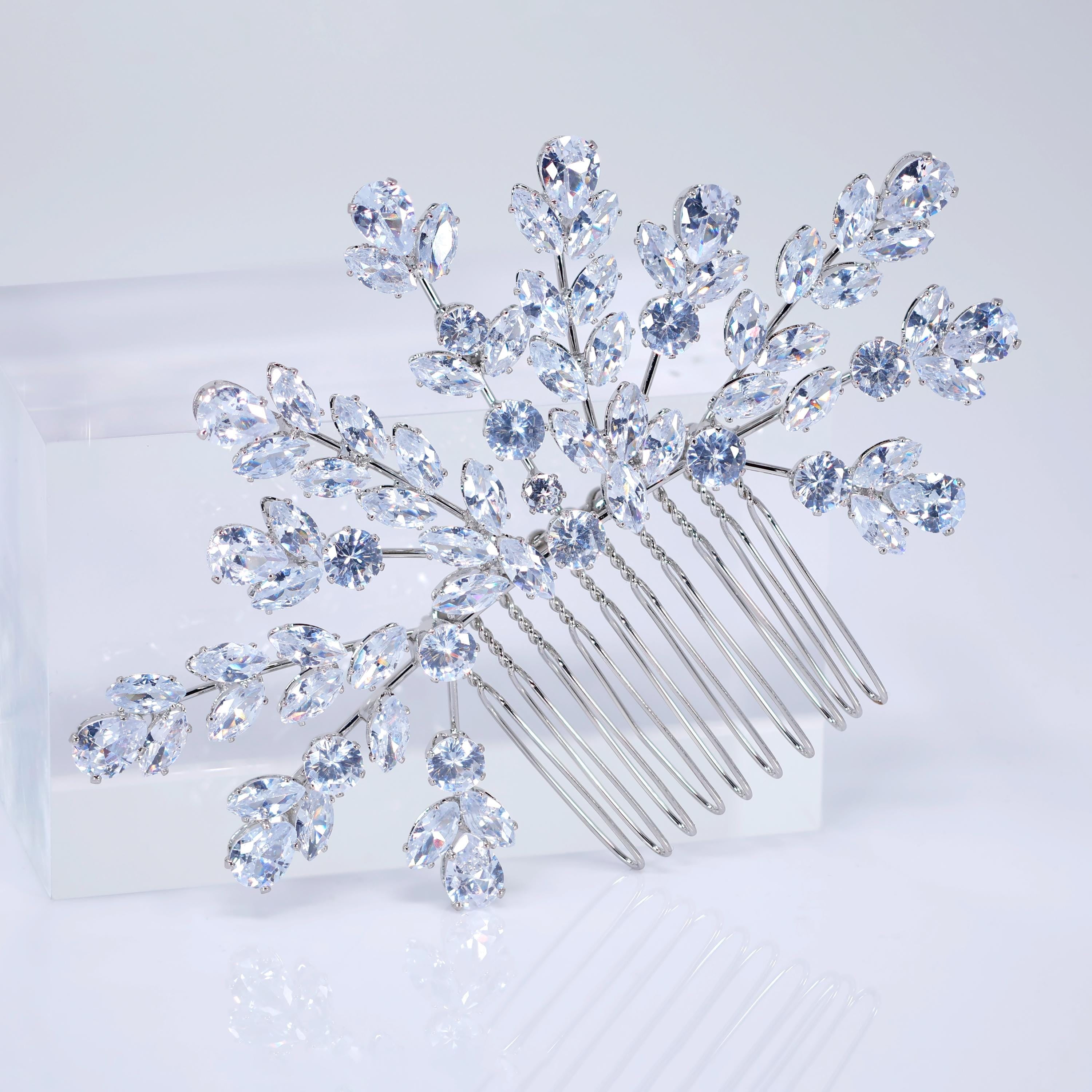 Cubic Zirconia Diamond Veil Of Blossoms Bridal Hair Comb, Bridal Hair Accessories, Wedding Hair Accessory, Bridal Hair Comb.