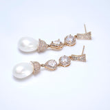 CZ Diamond Mini Pearl Drop Gold Plated Earring, Diamond Earrings, Long Bridal Jewelry, Crystal Bridal Earrings, Statement Earrings Cz