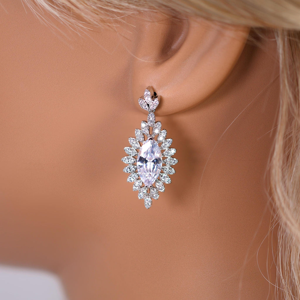 Cubic Zirconia Twilight In Your Eyes Dainty Teardrop Necklace And Earrings Set , Bridal Jewelry, Statement Earrings Cz, Necklace Set