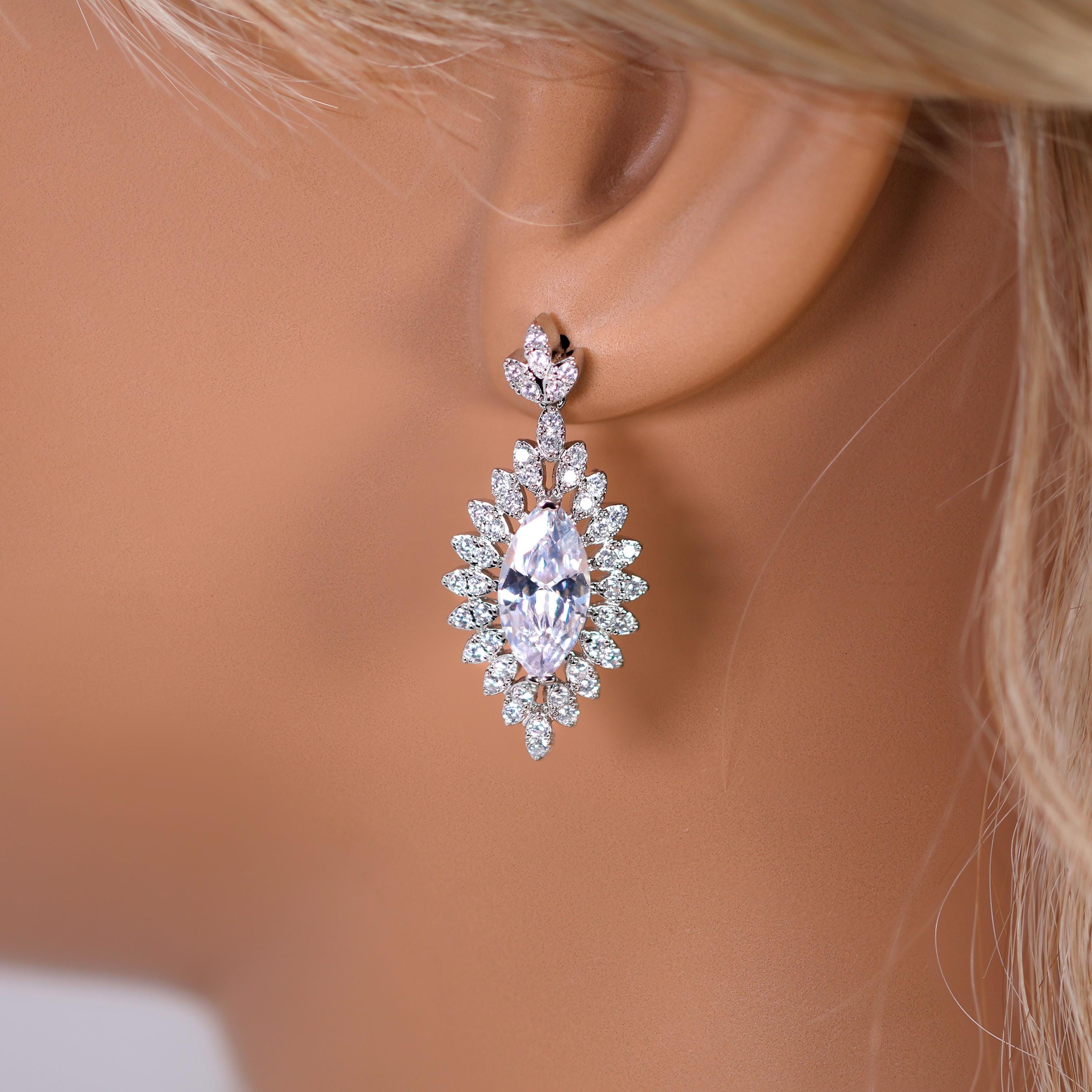 Cubic Zirconia Twilight In Your Eyes Dainty Teardrop Necklace And Earrings Set , Bridal Jewelry, Statement Earrings Cz, Necklace Set