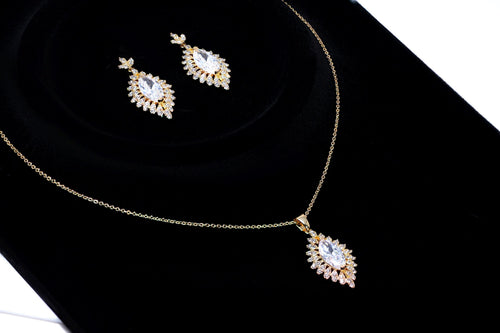 Cubic Zirconia Twilight In Your Eyes Dainty Teardrop Necklace And Earrings Set , Bridal Jewelry, Statement Earrings Cz, Necklace Set