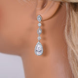 Cubic Zirconia Petals Beneath the Stars Diamond Earrings, Long Bridal Jewelry, Crystal Bridal Earrings, Statement Earrings Cz