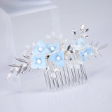 Morning Mist Blooms Something Blue Porcelain Flowers Bridal Hair Comb, Faux Pearl Hair Piece, Hair Accessories, Wedding Hair Accessory.