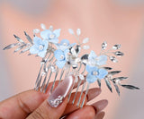 Morning Mist Blooms Something Blue Porcelain Flowers Bridal Hair Comb, Faux Pearl Hair Piece, Hair Accessories, Wedding Hair Accessory.