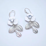 Swarovski Crystals White Floral Vine Bridal Earrings, Long Bridal Jewelry Bridal Earrings Clip On Earrings, Statement Earrings.