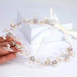 Dainty Faux Luster Pearls In Fairy's Floral Garden Bridal Headband, Bridal Hair Vine, Delicate Headband, Hair accessories.