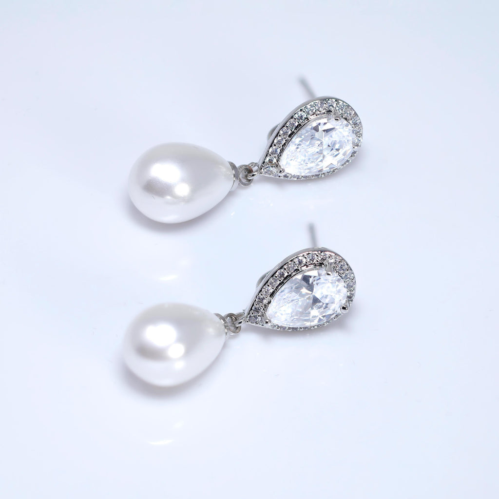 CZ Pearl Drop Necklace Set, Gift For Her, Bridesmaid Gift, Mother Of Bride/Groom Gift, Maid Of Honor Accessories.