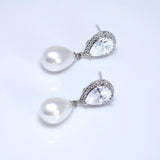 CZ Pearl Drop Necklace Set, Gift For Her, Bridesmaid Gift, Mother Of Bride/Groom Gift, Maid Of Honor Accessories.