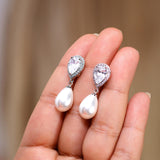 CZ Pearl Drop Necklace Set, Gift For Her, Bridesmaid Gift, Mother Of Bride/Groom Gift, Maid Of Honor Accessories.
