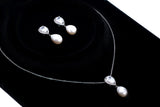 CZ Pearl Drop Necklace Set, Gift For Her, Bridesmaid Gift, Mother Of Bride/Groom Gift, Maid Of Honor Accessories.