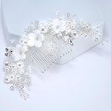 Ceramic White flower Pearls In Spring Light Hair comb, Bridal Hair piece, Bridal Hair Accessories, Wedding Hair Accessory.