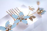 Something Blue Flowers Rhinestones And Pearl Bridal Hair Comb, Bridal Hair Piece, Bridal Hair Accessories, Wedding Hair Accessory.