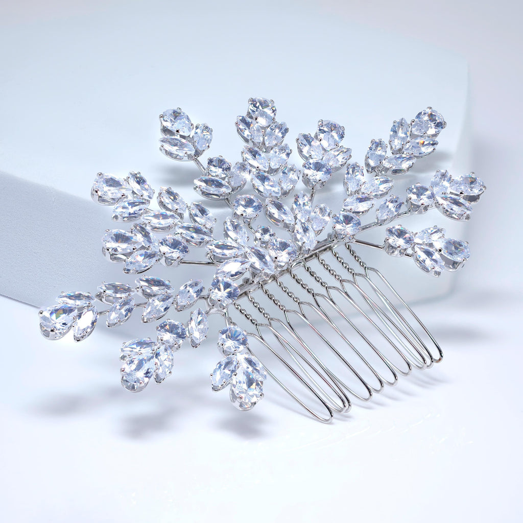 Cubic Zirconia Diamond Veil Of Blossoms Bridal Hair Comb, Bridal Hair Accessories, Wedding Hair Accessory, Bridal Hair Comb.