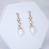 CZ Diamond Mini Pearl Drop Gold Plated Earring, Diamond Earrings, Long Bridal Jewelry, Crystal Bridal Earrings, Statement Earrings Cz