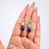 CZ Sapphire Dream Inspired By Blue Heart Of The Ocean Necklace Set, Long Bridal Jewelry, Titanic Statement Earrings.