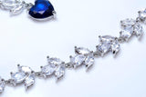 CZ Sapphire Dream Inspired By Blue Heart Of The Ocean Necklace Set, Long Bridal Jewelry, Titanic Statement Earrings.