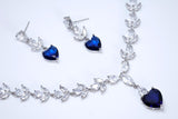 CZ Sapphire Dream Inspired By Blue Heart Of The Ocean Necklace Set, Long Bridal Jewelry, Titanic Statement Earrings.